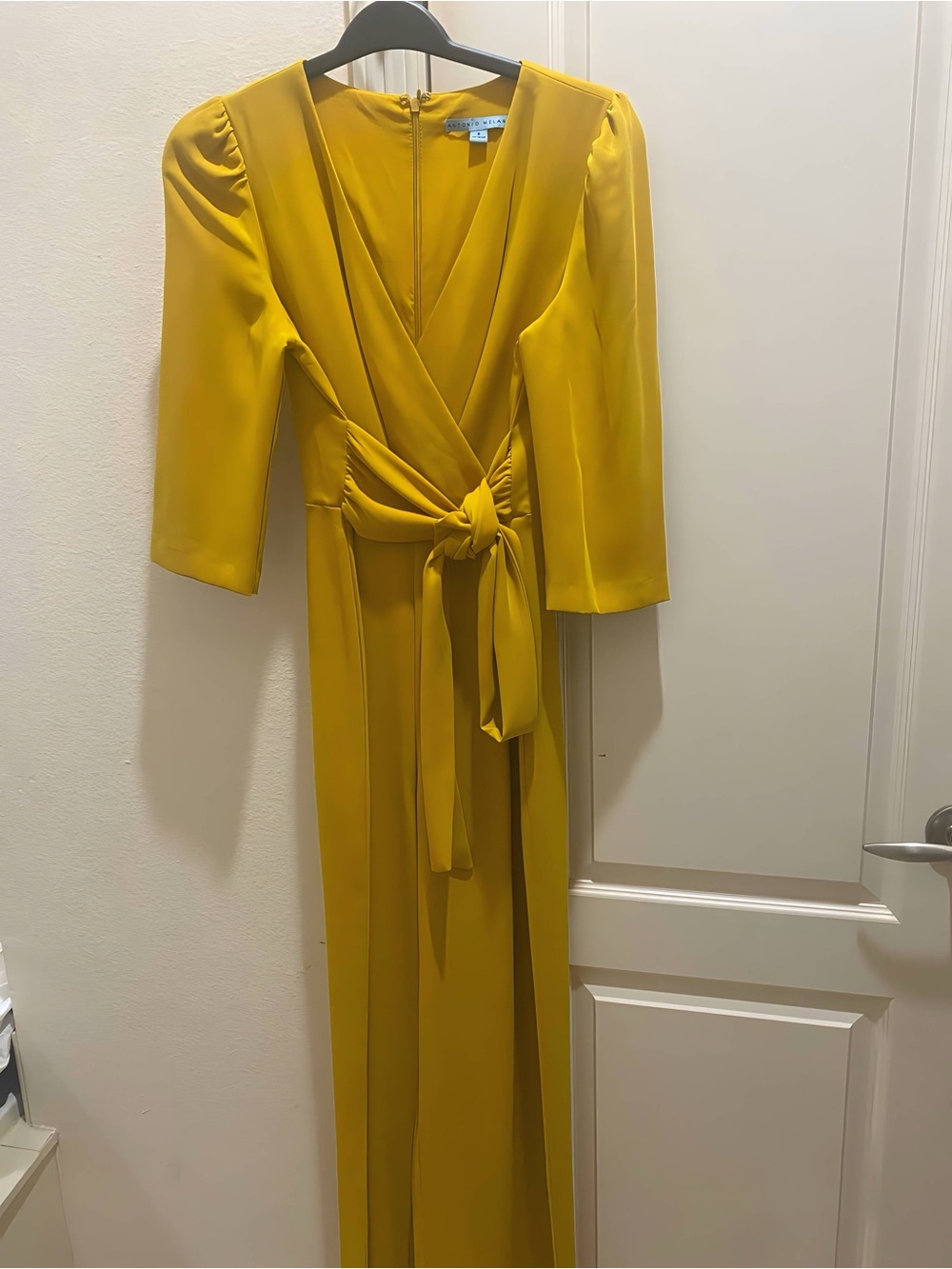 ANTONIO MELANI Mustard Yellow Wrap-Style Maxi Dress with Tie Waist